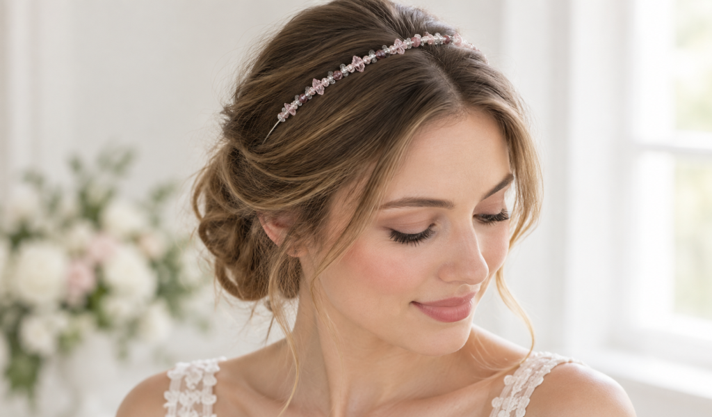 Pink Crystal Bridal Headband | Romantic Wedding Hair Accessory, Blush Rhinestone Bride Headpiece wedding bridal pink headband silver crystal