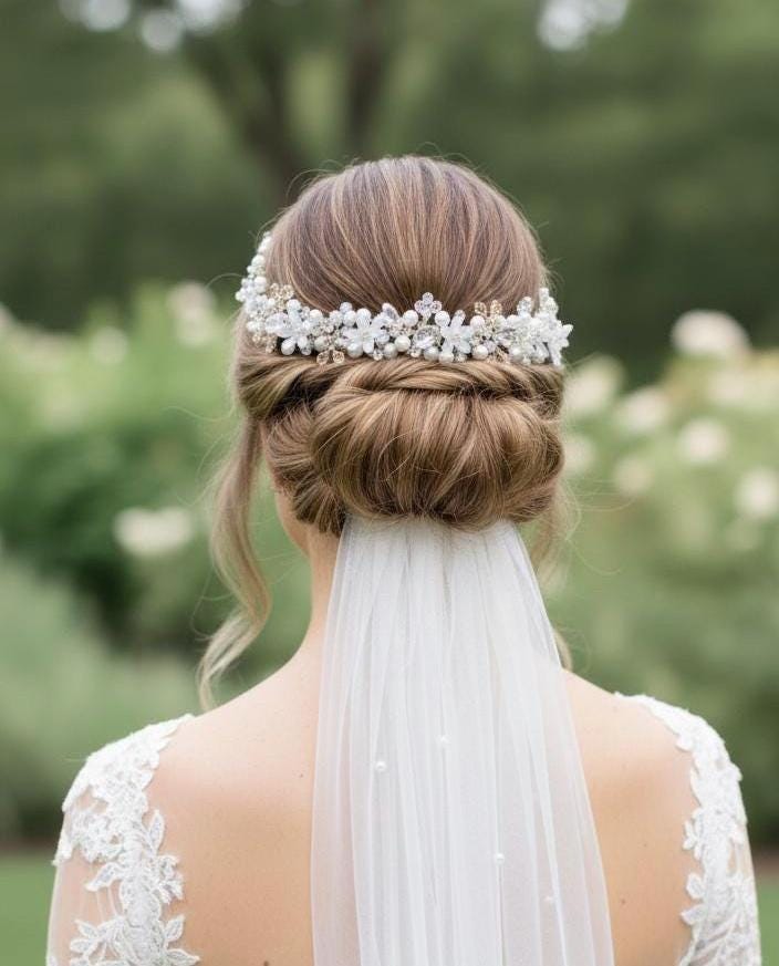 Champagne Pearl Floral Bridal Headpiece