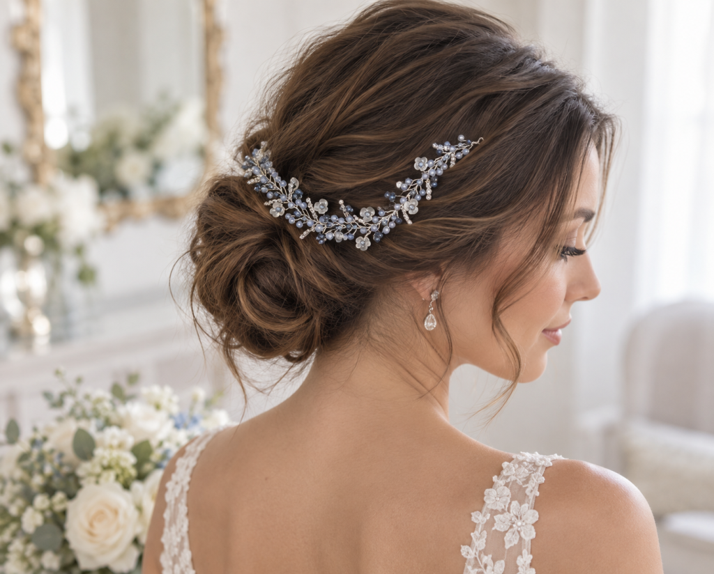 Navy Blue Pearl & Crystal Bridal Hair Comb